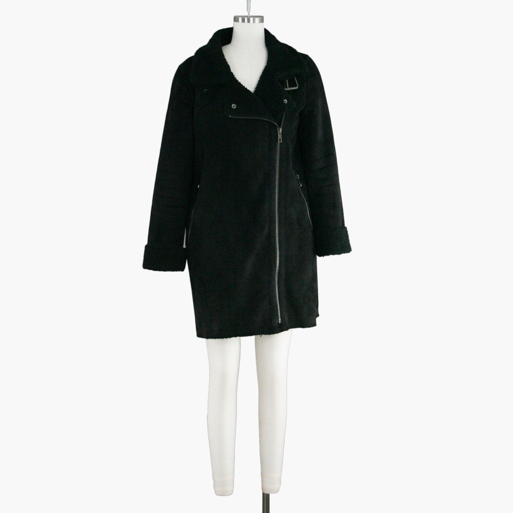 Forever 21 Faux Suede Shearling Zipper Coat Moto S